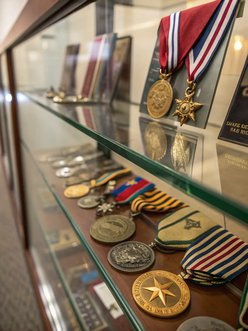 A photograph of a special exhibition at the ASS MUSEE RESISTANCE ANTERIEUR 7IEME CIE, featuring rare documents and artifacts from the French Resistance era.