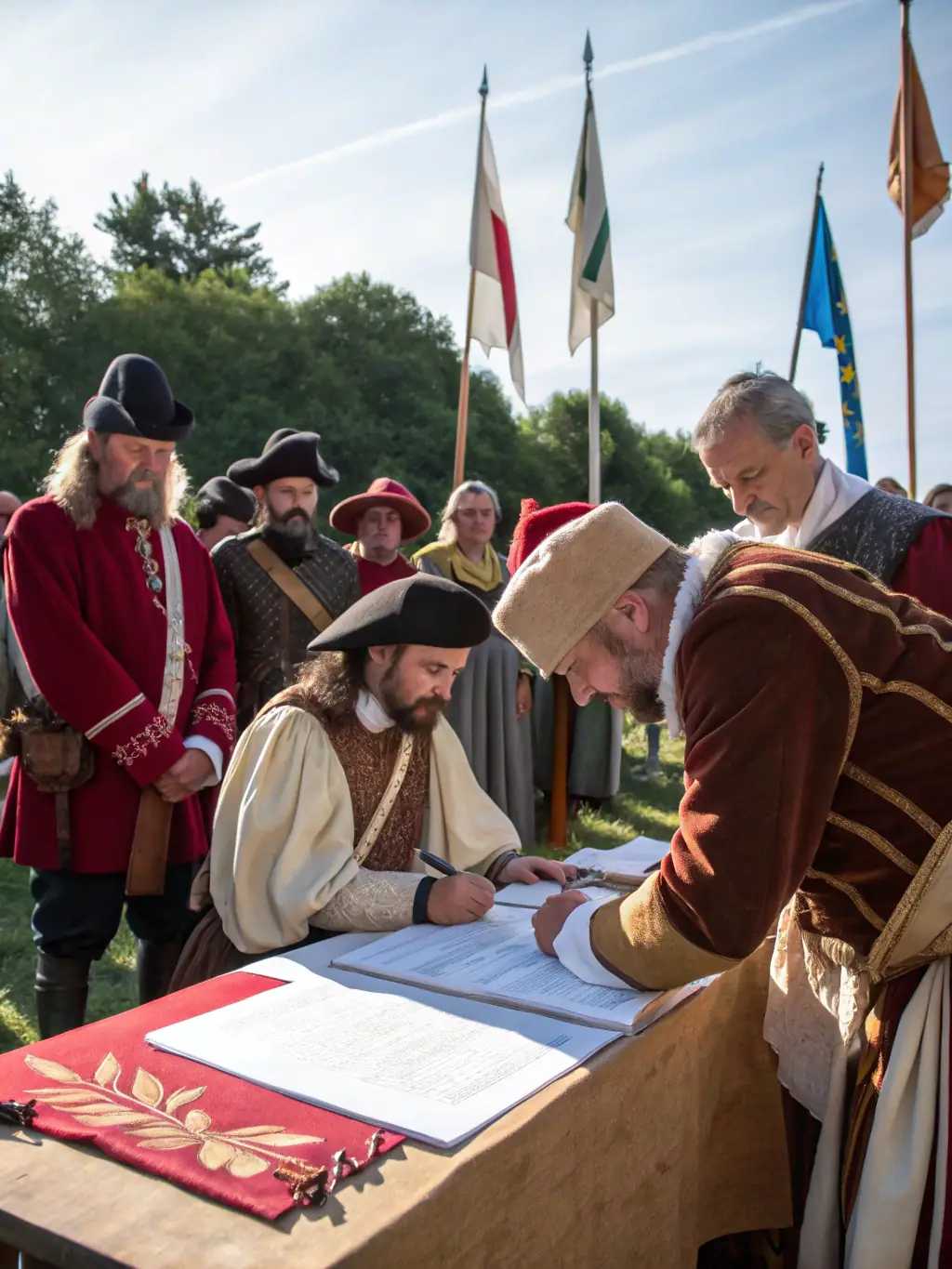 A photograph capturing a special event commemorating the anniversary of a key Resistance event, featuring guest speakers, historical reenactments, and a display of commemorative items.