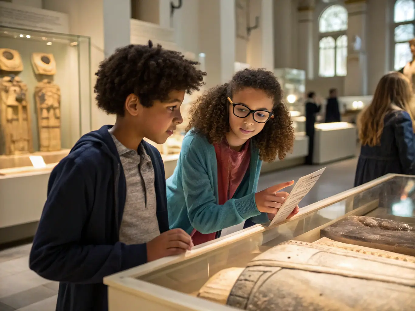 A photograph of a group of students participating in an interactive workshop at the museum, learning about the history of the French Resistance through hands-on activities.