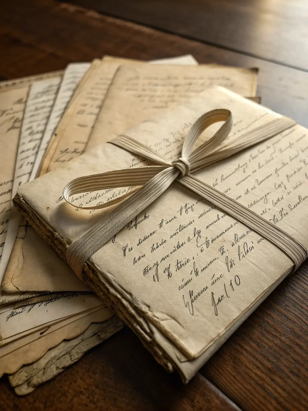 A poignant image of personal letters and documents belonging to members of the French Resistance, providing intimate insights into their lives and experiences.